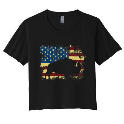 Patriotic American Bison Buffalo Lover Wildlife Usa Flag Women's Crop Top Tee