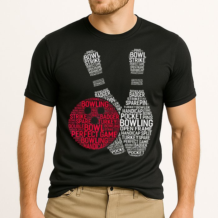 Phonetic Alphabet Bowling Pin Word Cloud Funny Bowling Cooling Performance Crew T-Shirt