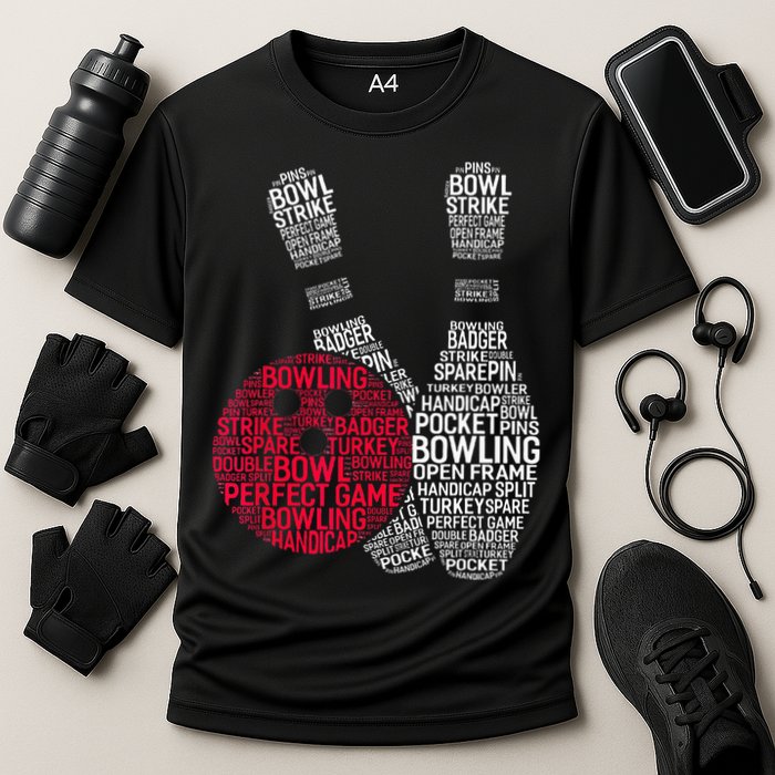 Phonetic Alphabet Bowling Pin Word Cloud Funny Bowling Cooling Performance Crew T-Shirt