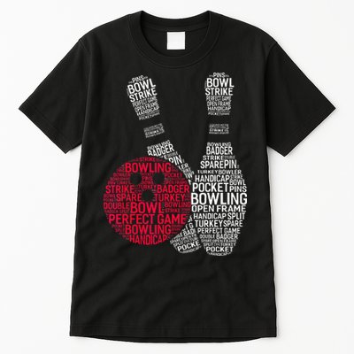 Phonetic Alphabet Bowling Pin Word Cloud Funny Bowling Tall T-Shirt