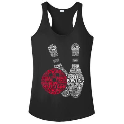 Phonetic Alphabet Bowling Pin Word Cloud Funny Bowling Ladies PosiCharge Competitor Racerback Tank