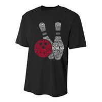 Phonetic Alphabet Bowling Pin Word Cloud Funny Bowling Youth Performance Sprint T-Shirt