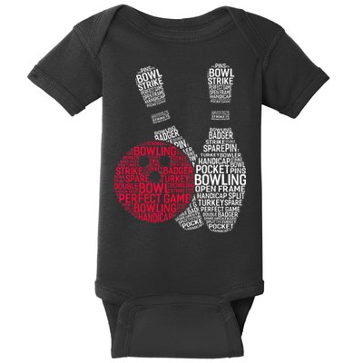 Phonetic Alphabet Bowling Pin Word Cloud Funny Bowling Baby Bodysuit