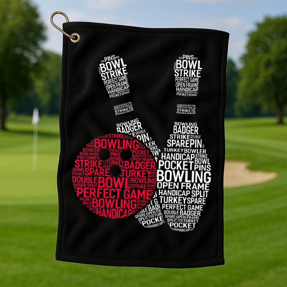 Phonetic Alphabet Bowling Pin Word Cloud Funny Bowling Golf Towel