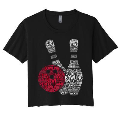 Phonetic Alphabet Bowling Pin Word Cloud Funny Bowling Crop Top