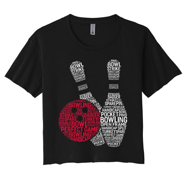 Phonetic Alphabet Bowling Pin Word Cloud Funny Bowling Crop Top