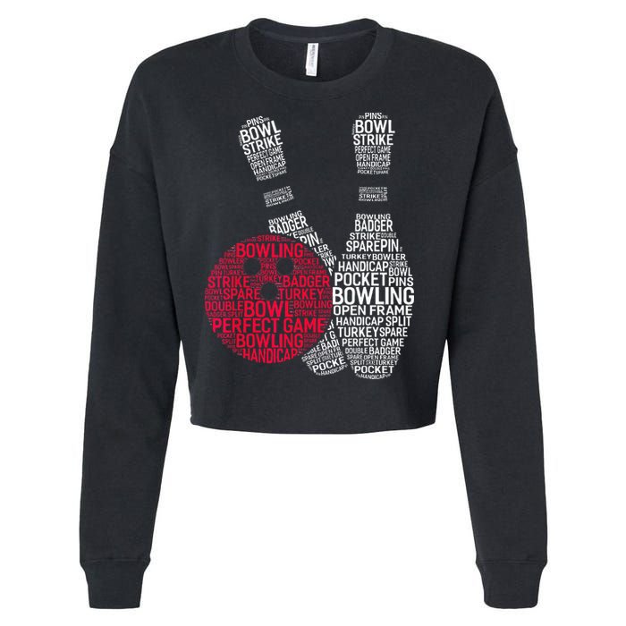 Phonetic Alphabet Bowling Pin Word Cloud Funny Bowling Cropped Pullover Crew