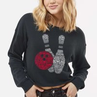Phonetic Alphabet Bowling Pin Word Cloud Funny Bowling Cropped Pullover Crew