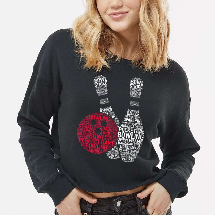Phonetic Alphabet Bowling Pin Word Cloud Funny Bowling Cropped Pullover Crew