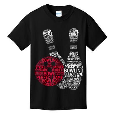 Phonetic Alphabet Bowling Pin Word Cloud Funny Bowling Kids T-Shirt