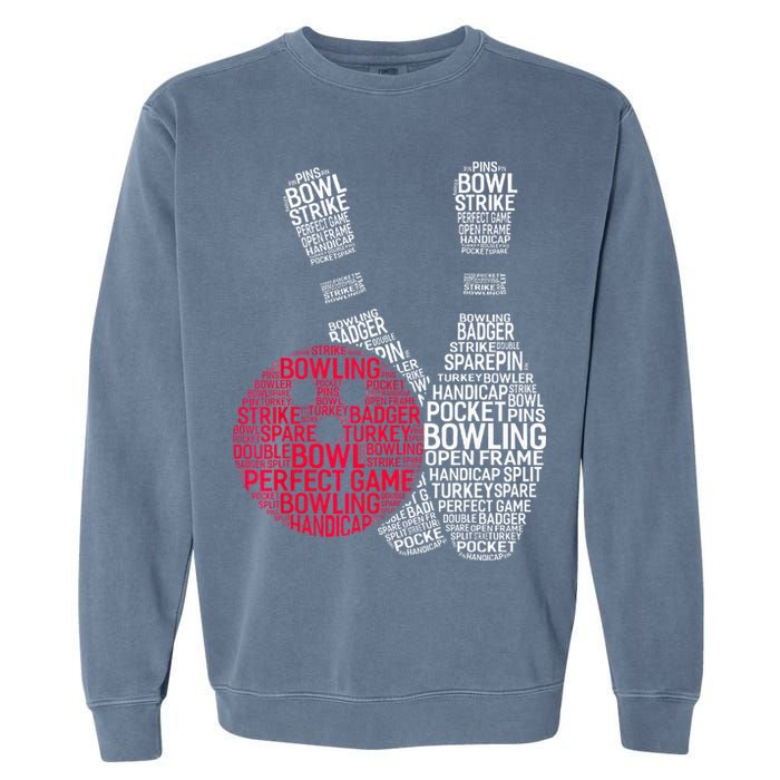 Phonetic Alphabet Bowling Pin Word Cloud Funny Bowling Garment-Dyed Sweatshirt
