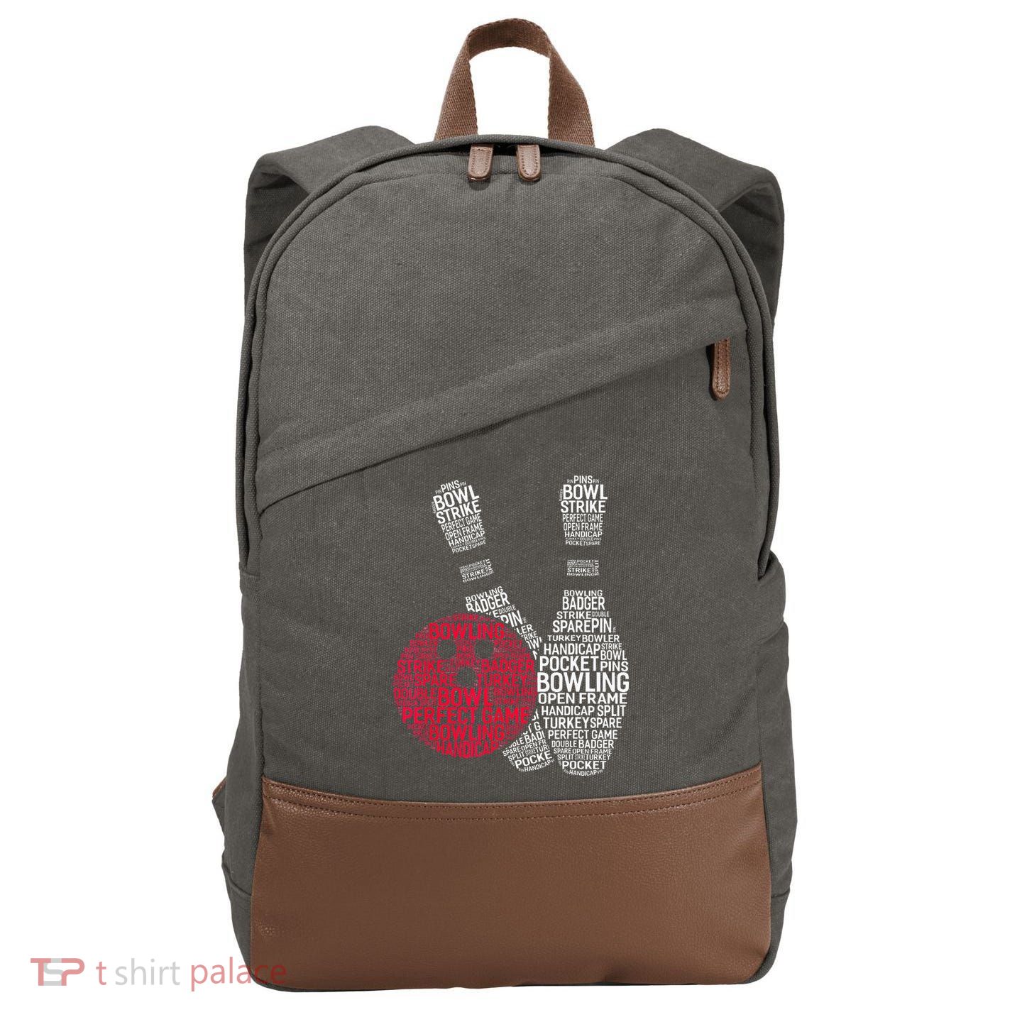 Phonetic Alphabet Bowling Pin Word Cloud Funny Bowling Cotton Canvas Backpack