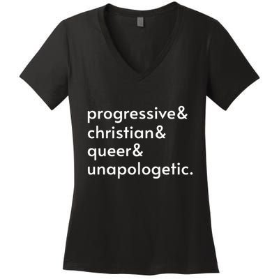 Progressive And Christian And Queer And Unapologetic Women's V-Neck T-Shirt