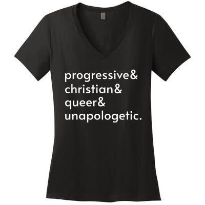 Progressive And Christian And Queer And Unapologetic Women's V-Neck T-Shirt