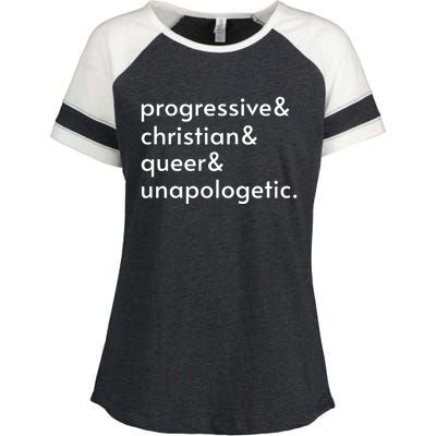 Progressive And Christian And Queer And Unapologetic Enza Ladies Jersey Colorblock Tee