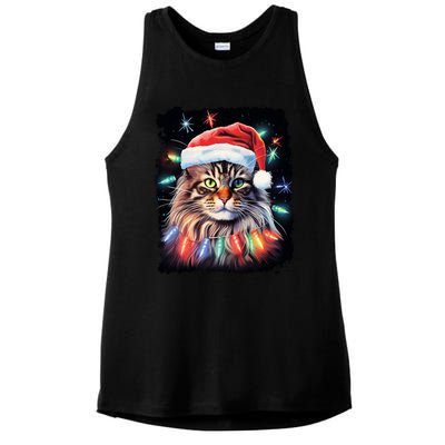 Pop Art Christmas Decoration Maine Coon Cat Gift Ladies PosiCharge Tri-Blend Wicking Tank