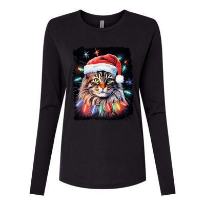 Pop Art Christmas Decoration Maine Coon Cat Gift Womens Cotton Relaxed Long Sleeve T-Shirt