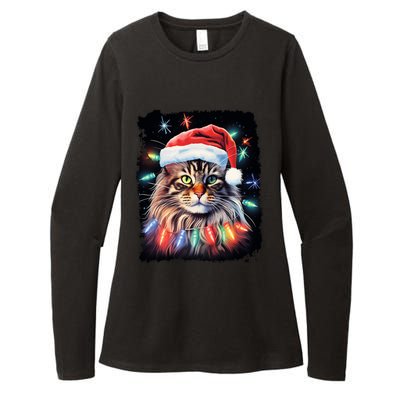 Pop Art Christmas Decoration Maine Coon Cat Gift Womens CVC Long Sleeve Shirt