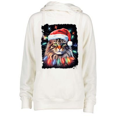 Pop Art Christmas Decoration Maine Coon Cat Gift Womens Funnel Neck Pullover Hood