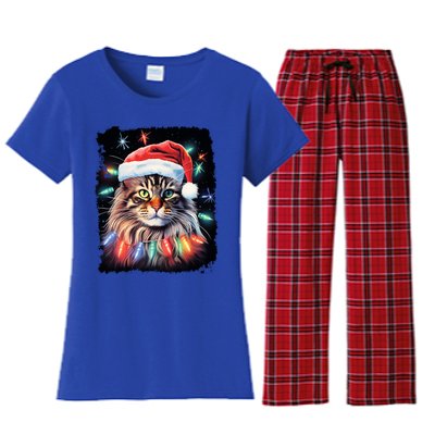 Pop Art Christmas Decoration Maine Coon Cat Gift Women's Flannel Pajama Set