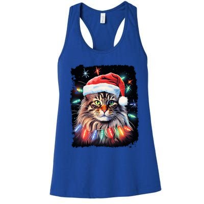 Pop Art Christmas Decoration Maine Coon Cat Gift Women's Racerback Tank