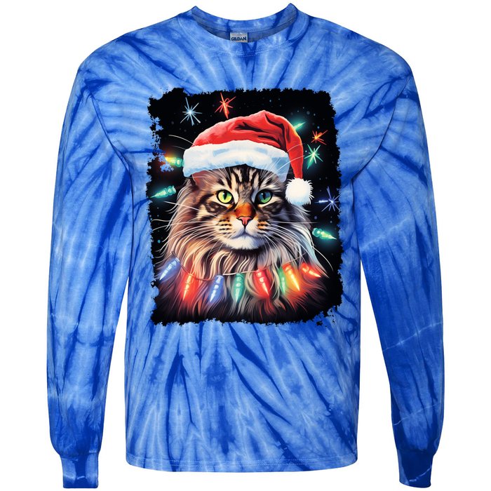 Pop Art Christmas Decoration Maine Coon Cat Gift Tie-Dye Long Sleeve Shirt