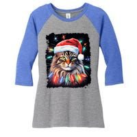 Pop Art Christmas Decoration Maine Coon Cat Gift Women's Tri-Blend 3/4-Sleeve Raglan Shirt