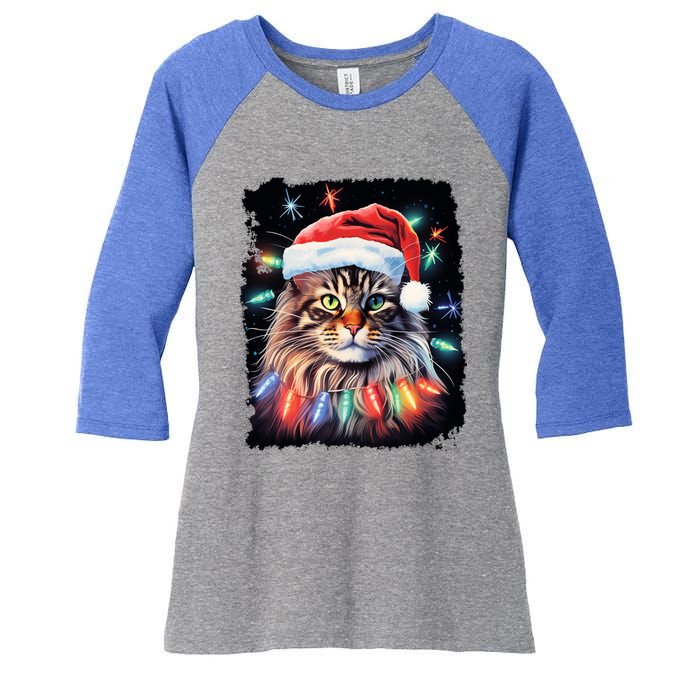 Pop Art Christmas Decoration Maine Coon Cat Gift Women's Tri-Blend 3/4-Sleeve Raglan Shirt