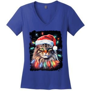 Pop Art Christmas Decoration Maine Coon Cat Gift Women's V-Neck T-Shirt