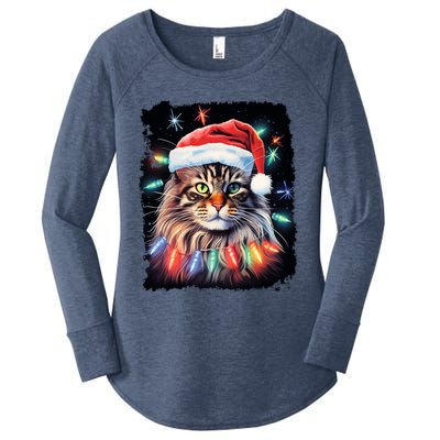 Pop Art Christmas Decoration Maine Coon Cat Gift Women's Perfect Tri Tunic Long Sleeve Shirt