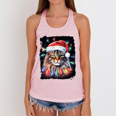 Pop Art Christmas Decoration Maine Coon Cat Gift Women's Knotted Racerback Tank