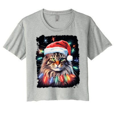 Pop Art Christmas Decoration Maine Coon Cat Gift Women's Crop Top Tee