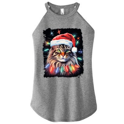 Pop Art Christmas Decoration Maine Coon Cat Gift Women's Perfect Tri Rocker Tank