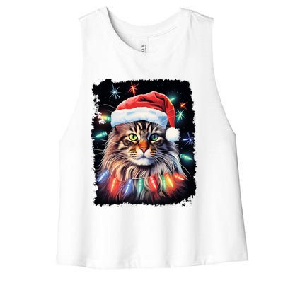 Pop Art Christmas Decoration Maine Coon Cat Gift Women's Racerback Cropped Tank