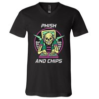 P.H.I.S.H And Chips Funny Hacker V-Neck T-Shirt