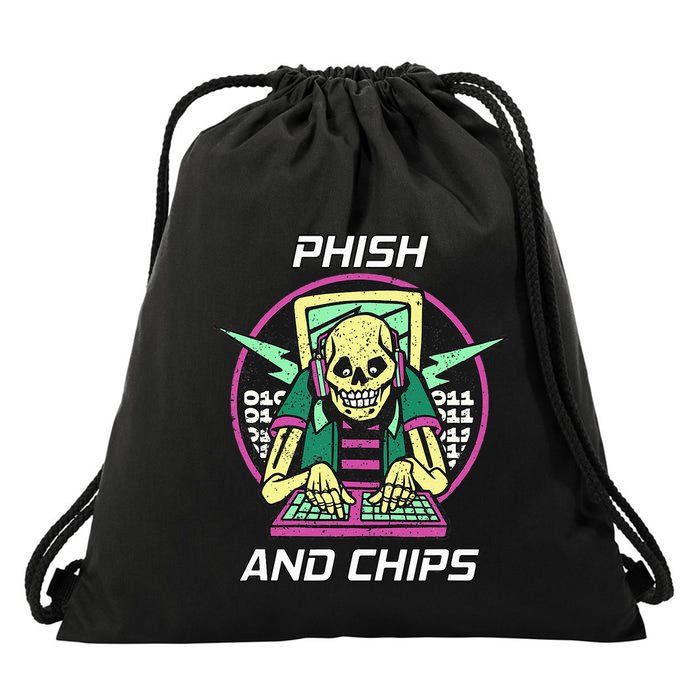 P.H.I.S.H And Chips Funny Hacker Drawstring Bag