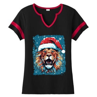 Pop Art Christmas Lights Lion Gift Ladies Halftime Notch Neck Tee