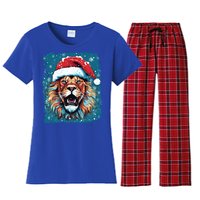 Pop Art Christmas Lights Lion Gift Women's Flannel Pajama Set