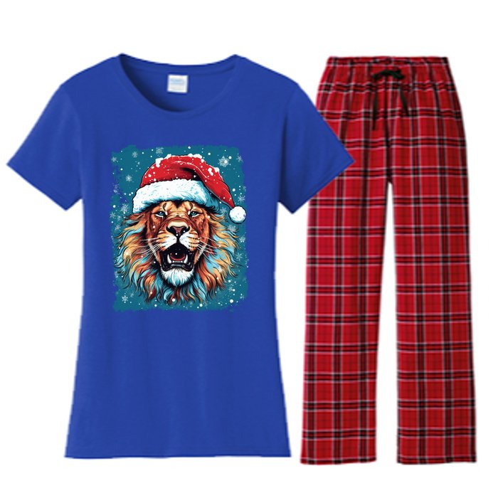 Pop Art Christmas Lights Lion Gift Women's Flannel Pajama Set