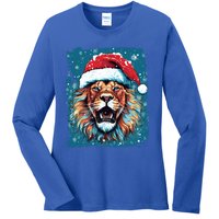 Pop Art Christmas Lights Lion Gift Ladies Long Sleeve Shirt