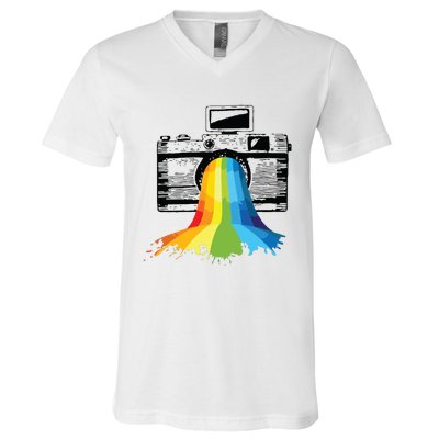 Photography Art Camera Rainbow Photographer Gift V-Neck T-Shirt