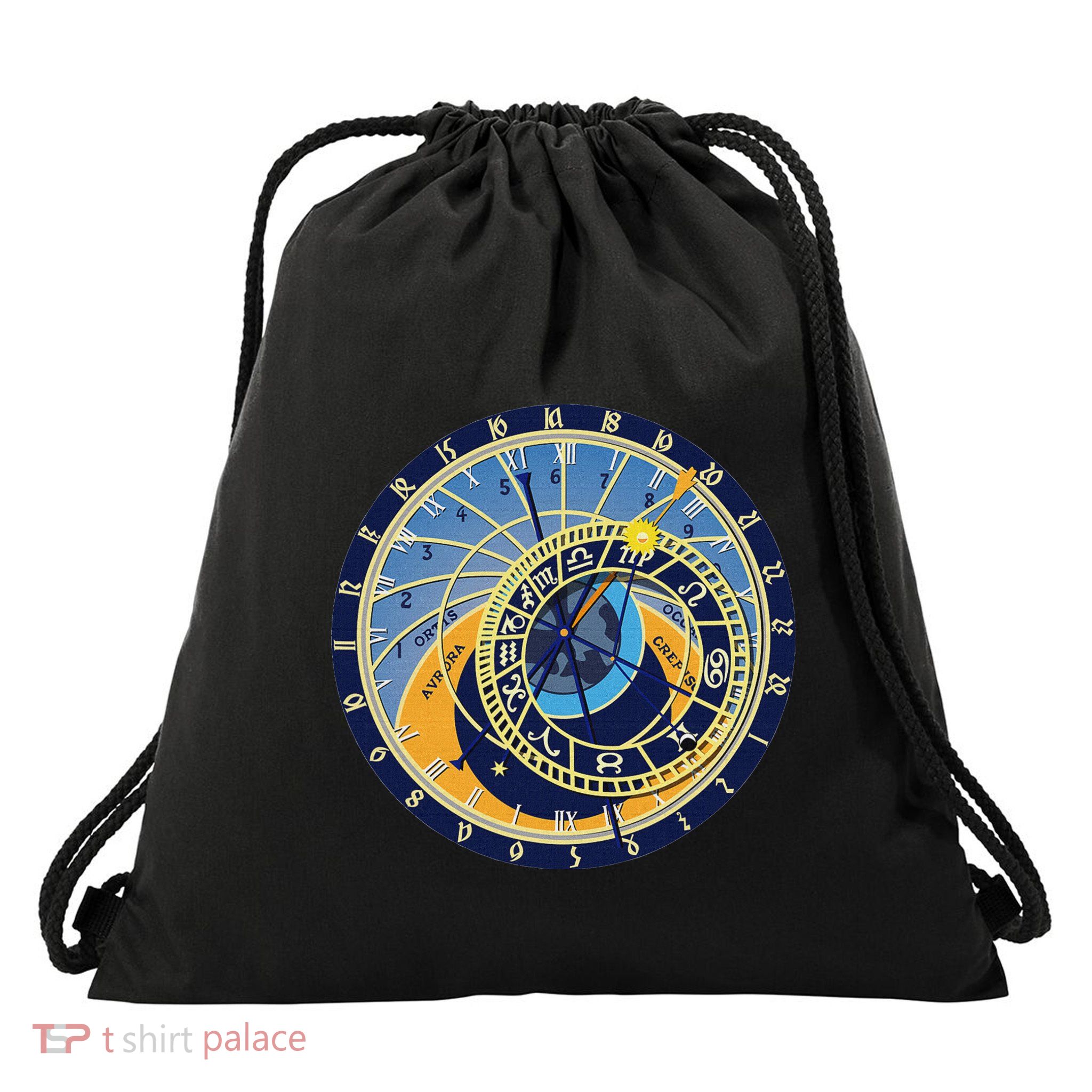 Prague Astronomical Clock Astrology Drawstring Bag