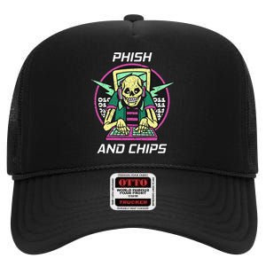 P.H.I.S.H And Chips Funny Hacker High Crown Mesh Back Trucker Hat