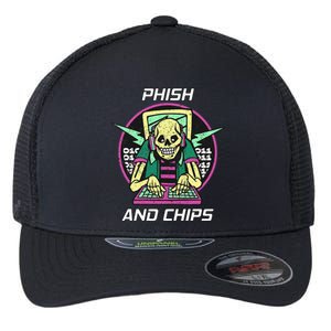 P.H.I.S.H And Chips Funny Hacker Flexfit Unipanel Trucker Cap