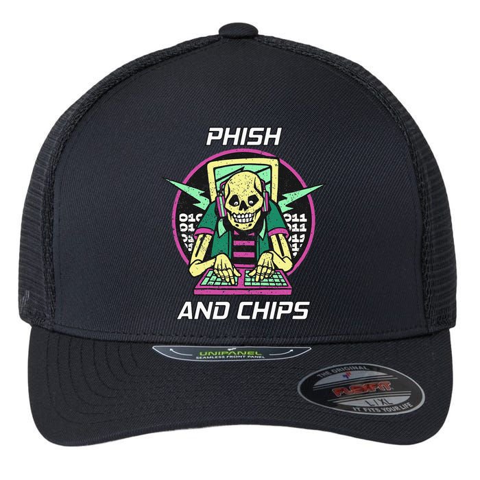 P.H.I.S.H And Chips Funny Hacker Flexfit Unipanel Trucker Cap