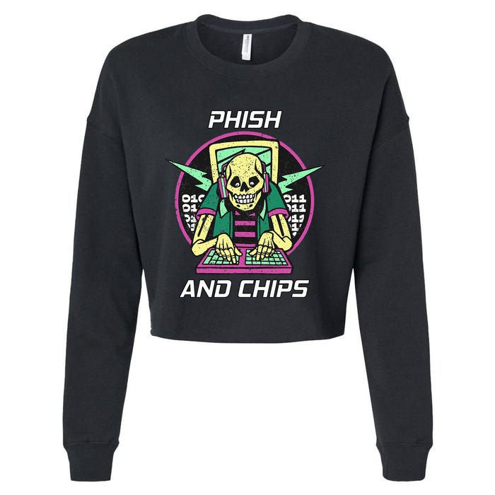 P.H.I.S.H And Chips Funny Hacker Cropped Pullover Crew