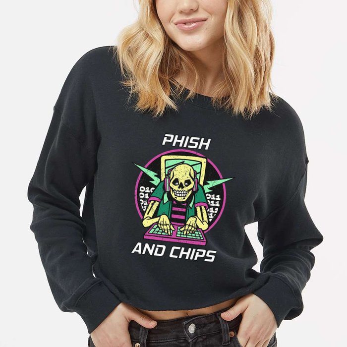 P.H.I.S.H And Chips Funny Hacker Cropped Pullover Crew