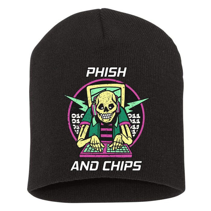 P.H.I.S.H And Chips Funny Hacker Short Acrylic Beanie