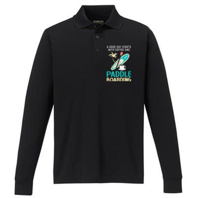 Paddleboard And Coffee Standup Paddleboarding Caffeine Performance Long Sleeve Polo