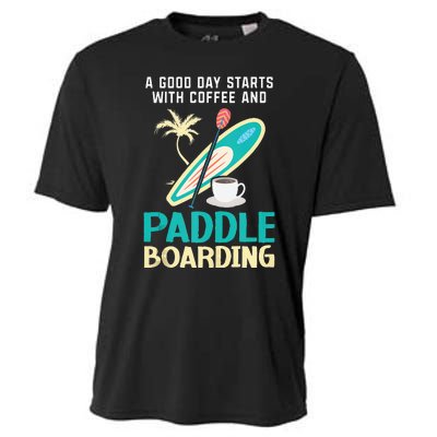 Paddleboard And Coffee Standup Paddleboarding Caffeine Cooling Performance Crew T-Shirt